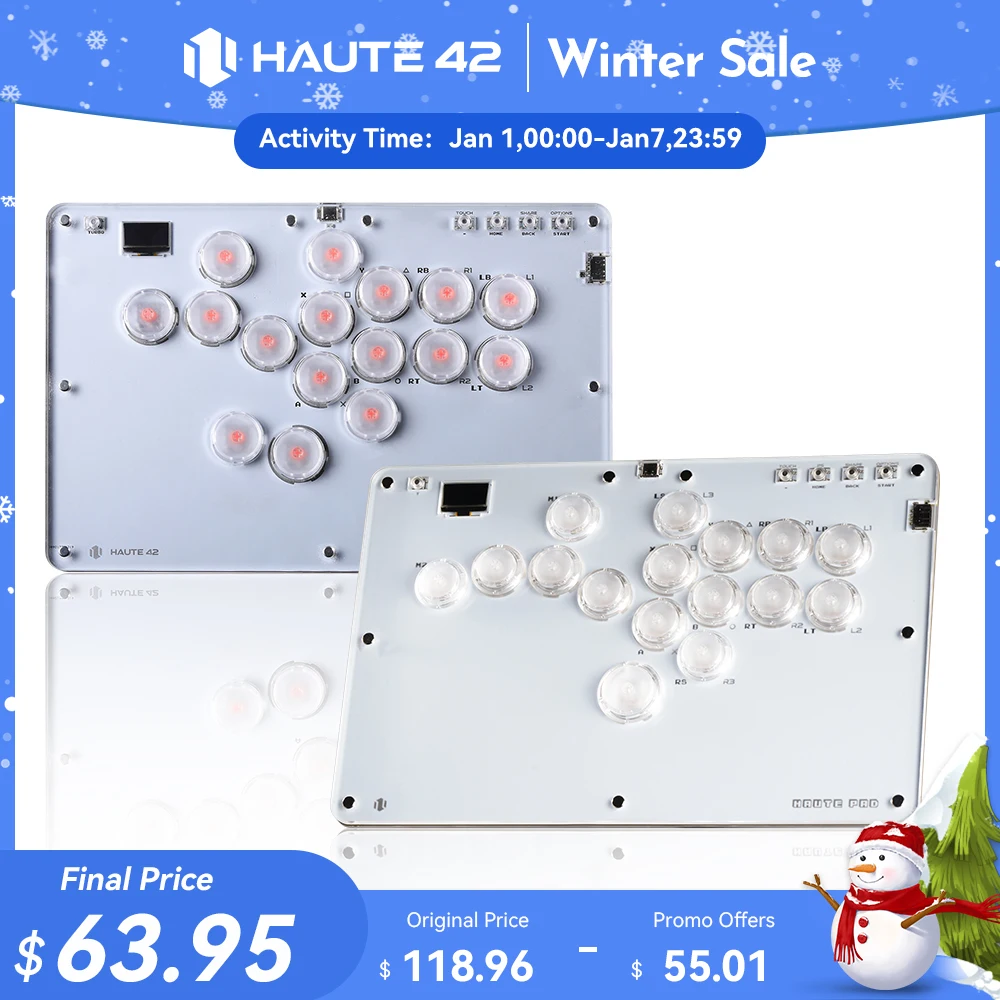 Haute42 아케이드 조이스틱 멀티 단추 아크릴 레버리스 히트박스 컨트롤러, PC, PS5, PS4, 스위치 컨트롤 아케이드 스틱 컨트롤러