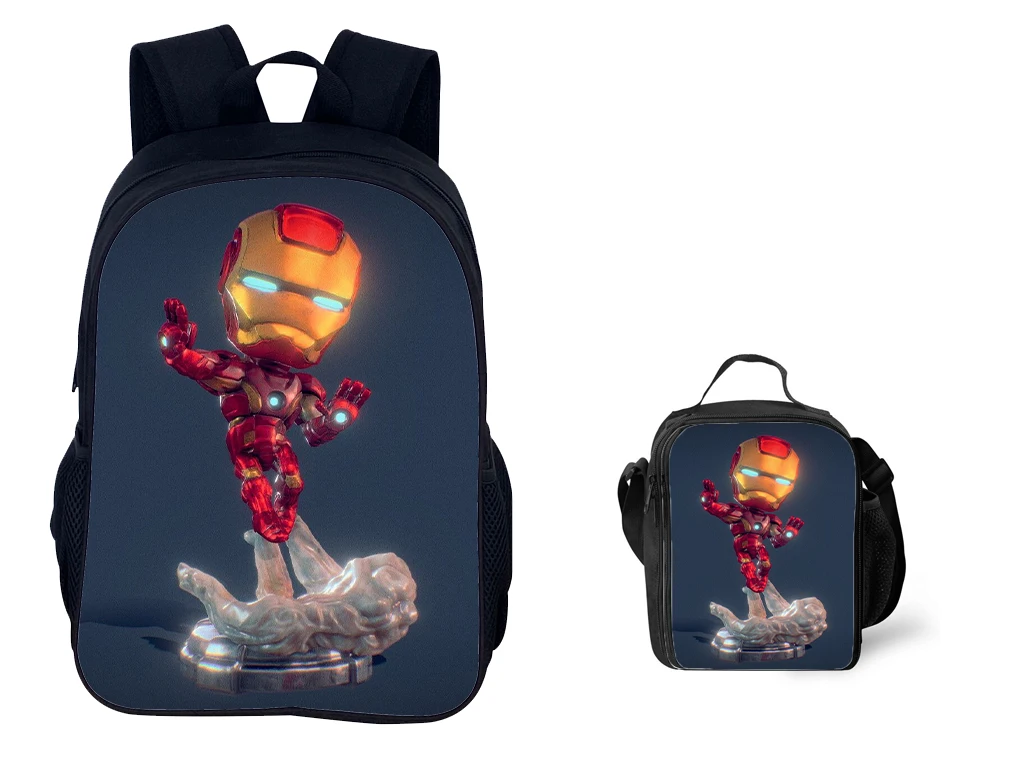 

Unisex Boys Girls IronMan Fashion Rucksack with Insulated Lunch Bag 2Pcs Set Backpack for Little Children