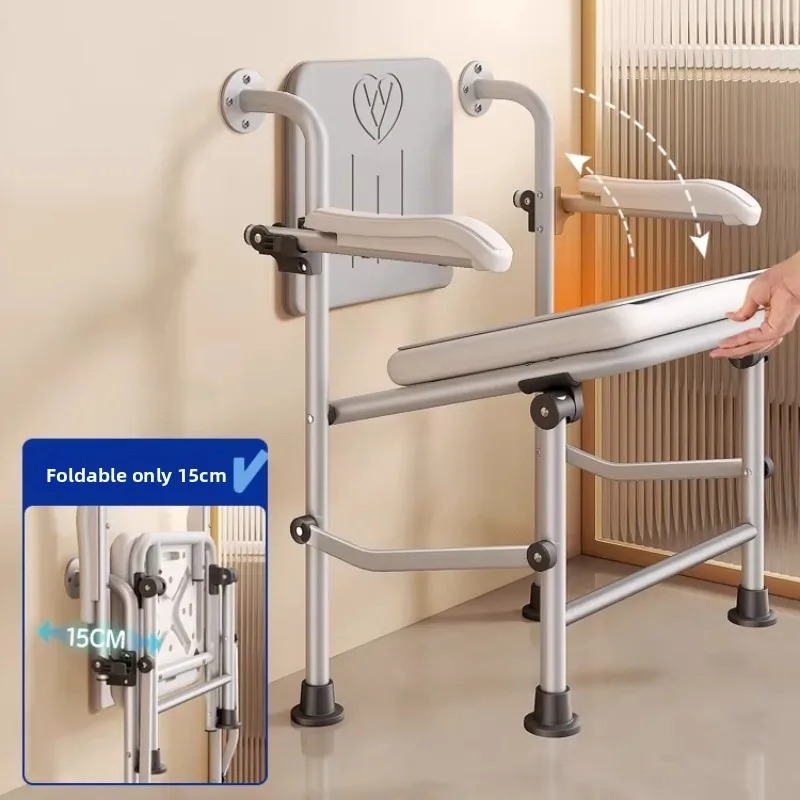 Elderly Bathroom Chairs Folding Chair Wall Shower Seat Wall-mounted Disabled Accessible Shower Stools with Armrest Backrest