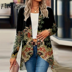 Autumn Cardigan for Women's Coats Fashion Women Jacket Turn Down Collar Vintage Print Jackets For Women Casual Loose Thin Tops