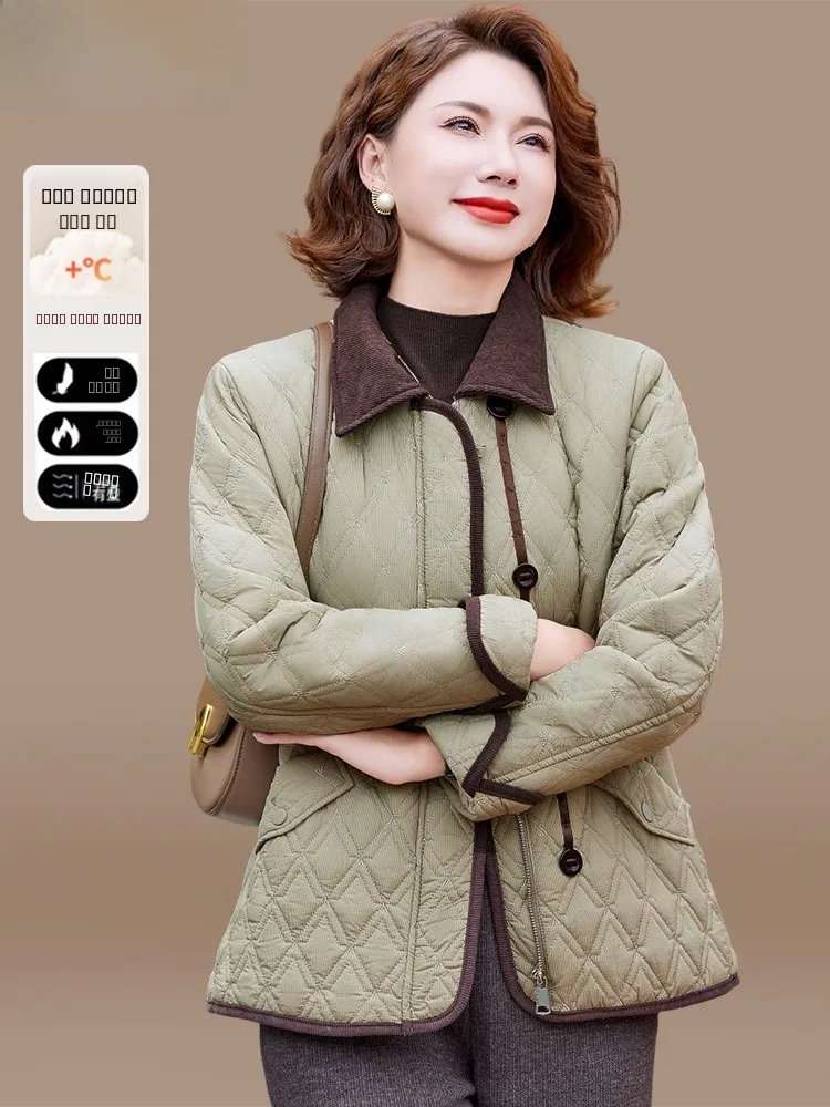 

Модная легкая пуховая куртка из хлопка для женщин среднего возраста, большие размеры, зимнее пальто в корейском стиле, с воротником на молнии