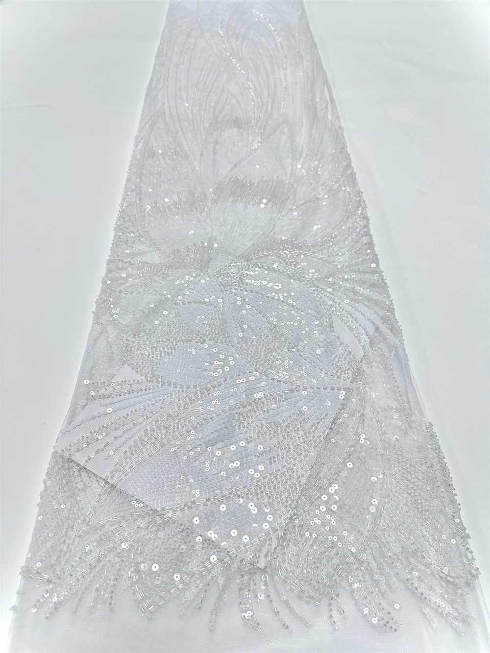

White Mesh Sequins Lace Fabric 3D Embroidery French Net 2025 High Quality Nigerian African Lace 5 Yards for Party Dress Sewing
