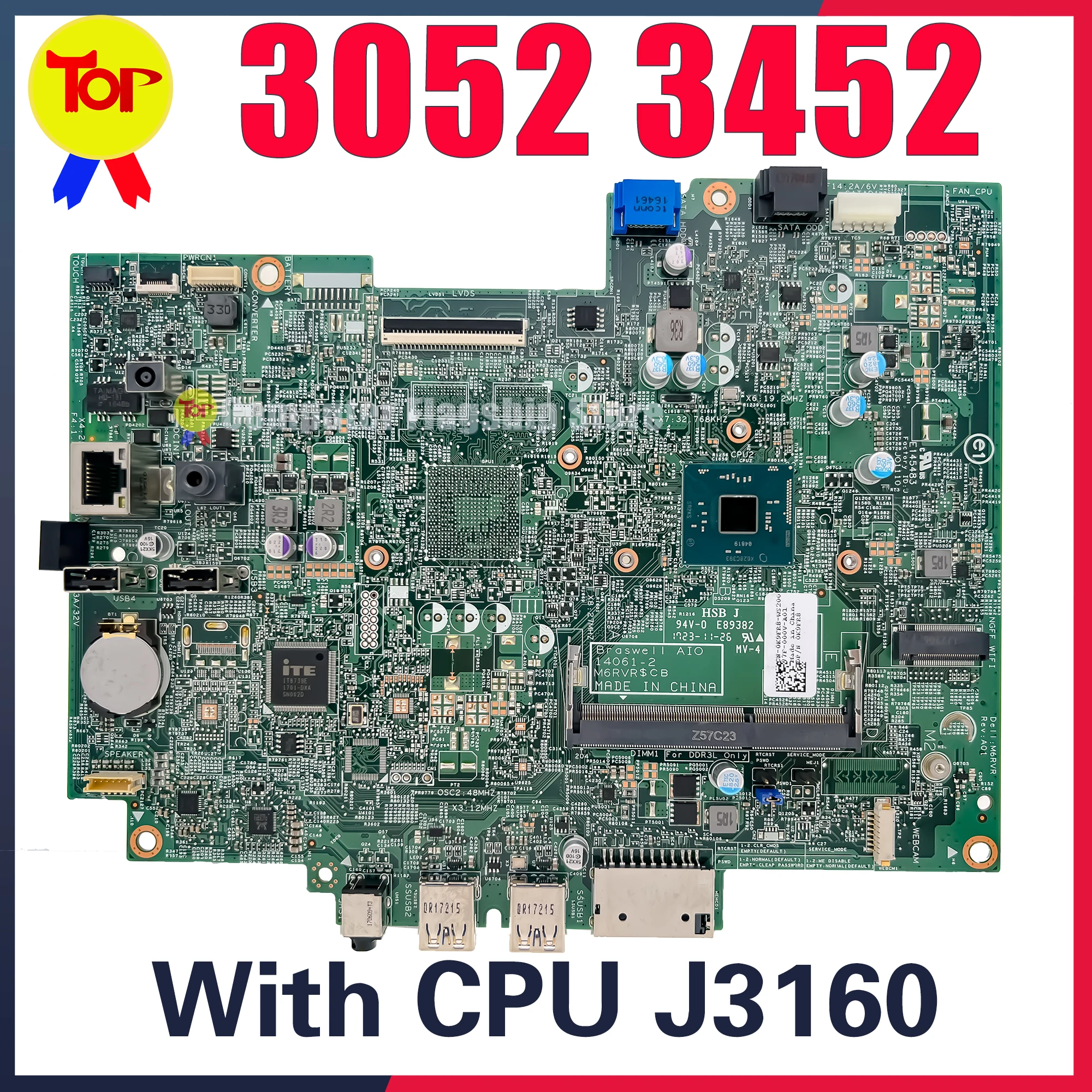 

Inspiron 3452 Laptop Motherboard For DELL Vostro 3052 (14061-2) AIO All-In-One J3160-CPU Mainboard Fast shipping