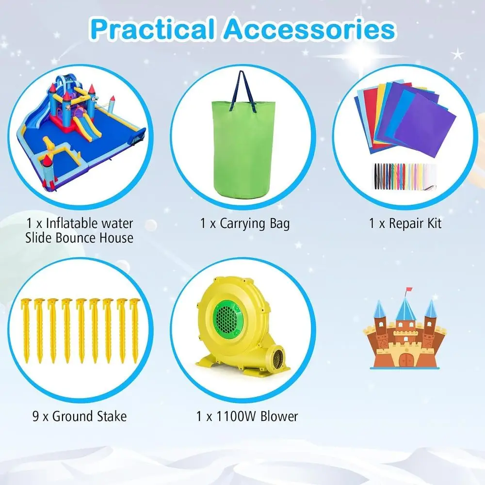 Iatable Water Slide, 10-in-1 Water Park Jump Castle for Big Kids 5-12, Water Slides Iatables w/Huge Splash Pool, Footba