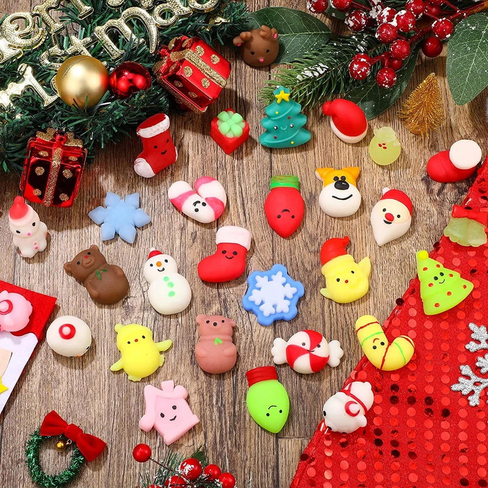 5/10pcs Kids Christmas Gifts Cute Mini Christmas Mochi Squishy Dolls Fun Antistress Squeeze Toys Christmas Party Children Favors