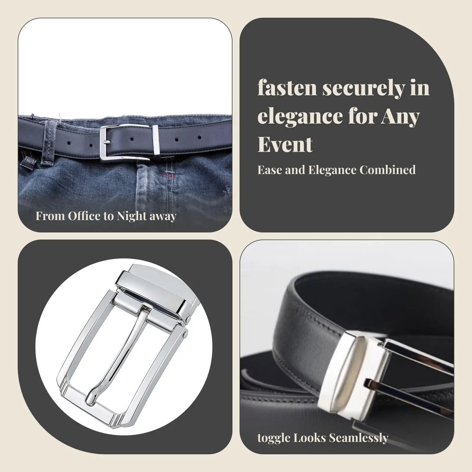 Stylish Alloy Mens Reversible Belt Buckle Single Prong Rectangular Pin Accessory for Everyday Business Use