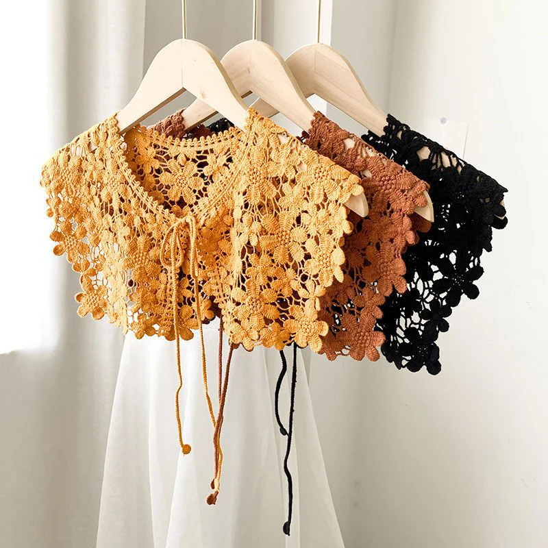 1Pc Flower Lace Hollow Shawl Solid Color Lace Up Vest Female Spring Autumn Versatile Decoration Shawl