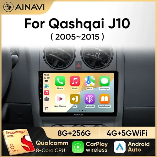Ainavi Radio de coche para Nissan Qashqai J10 2005 2006 2008 2010 2012 2014 2015 reproductor Multimedia inalámbrico Android Auto Carplay 2 Din
