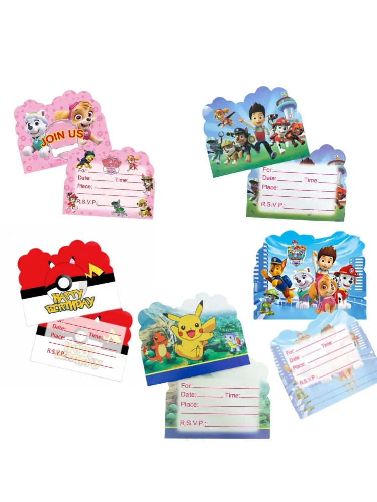 Cartes d'invitation d'anniversaire Pikachu, Invitations Pokemon Pikachu, carte de vœux de la patrouille du patte, fournitures pour cadeaux de fête d'anniversaire