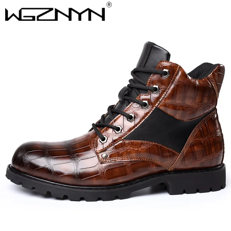 2025 British Style Black Platform Boots Men Comfort Leather Men Motorcycle Ankle Boots Man Luxury Chelsea Boot Chaussure Hommes