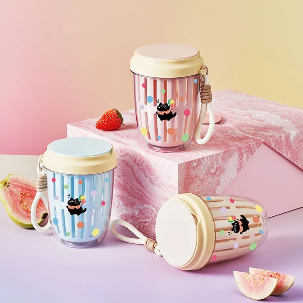 

Cute With Lids Salad Cup Drainable Reusable Fruit Storage Bottle Plastic Large Capacity Fruit Salad Storage Cup Nut Yogurt