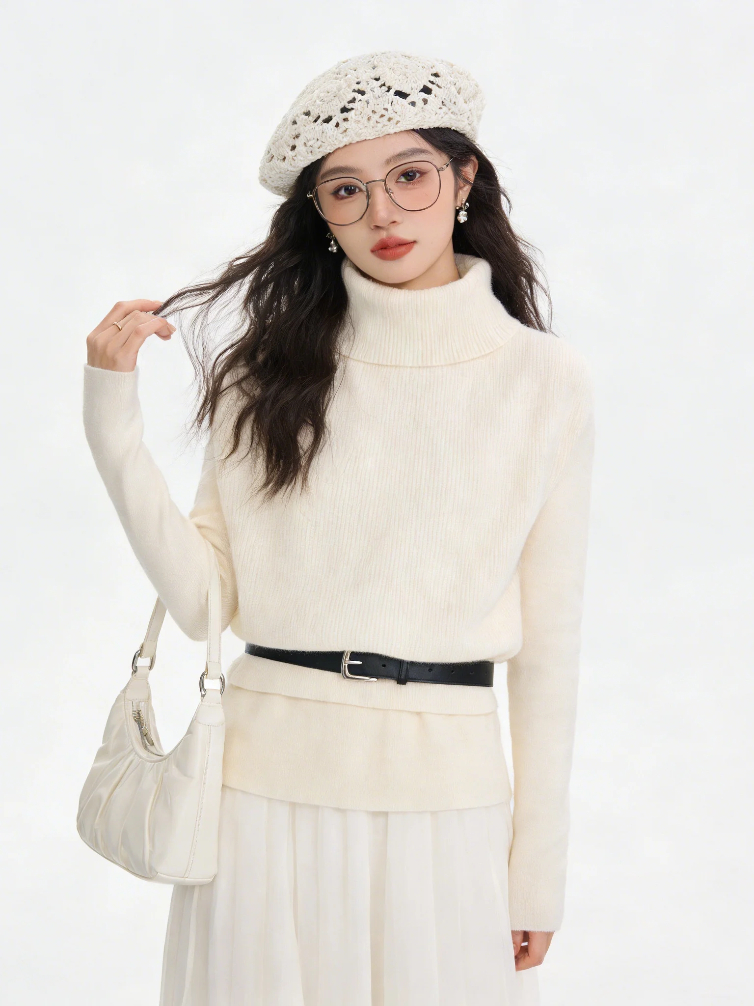 

Мягкий, приятный к телу вязаный жилет с высоким воротом и поясом, комплект из 2 предметов, многослойная корректирующая внутренняя одежда для ранней весны, модный тренд