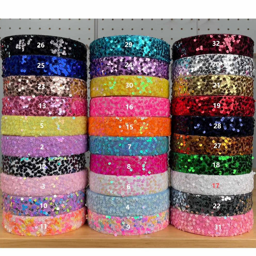 25 ياردة/لفة 3 بوصة 75 مللي متر 1/2 بوصة 38 مللي متر الملونة الترتر النسيج خربشة الترتر الشريط DIY بها بنفسك اكسسوارات