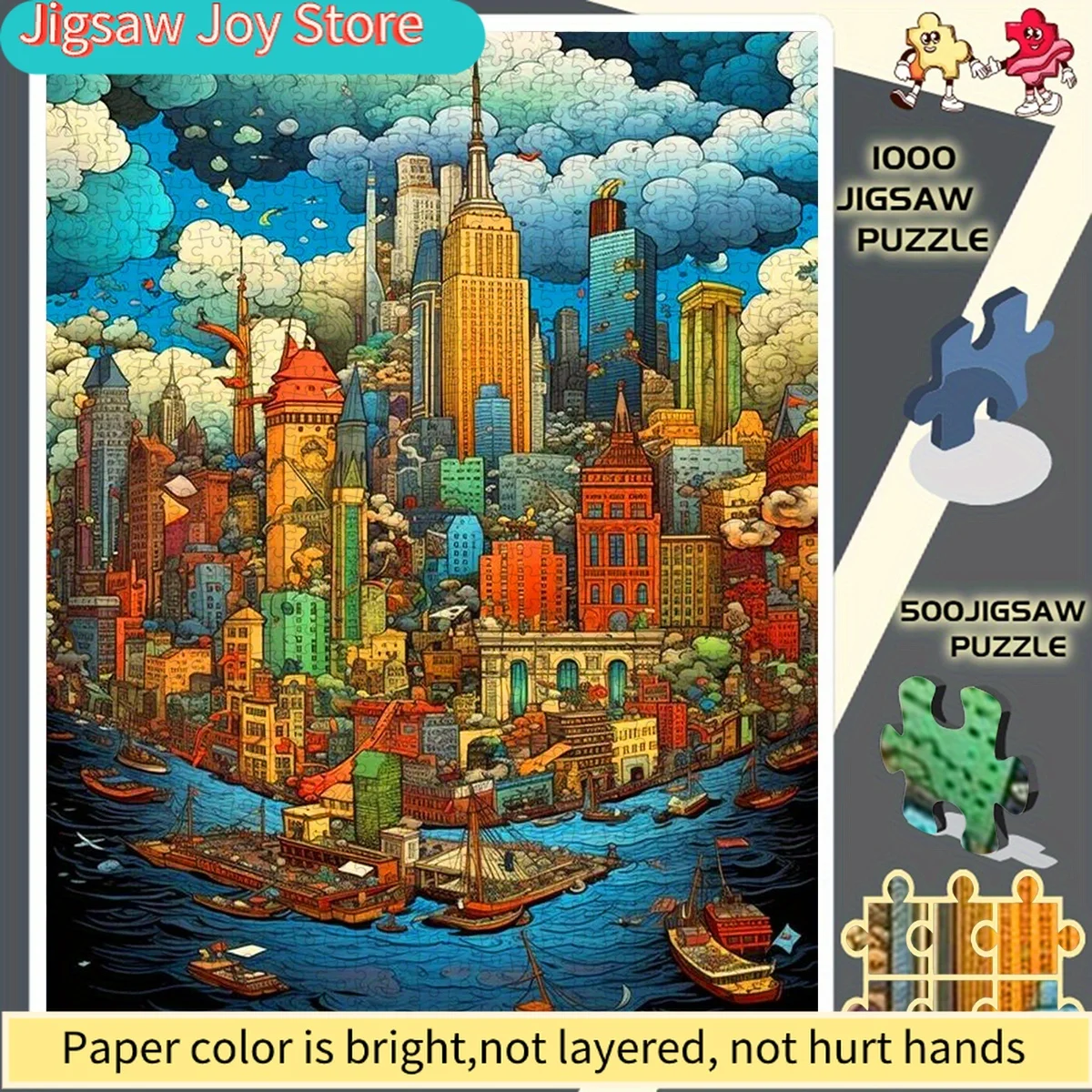 

500/1000pcs Fantasy Urban Port Scene Frameless Puzzle - Educational Jigsaw for Enthusiasts, Interactive Brain Teaser, Creative
