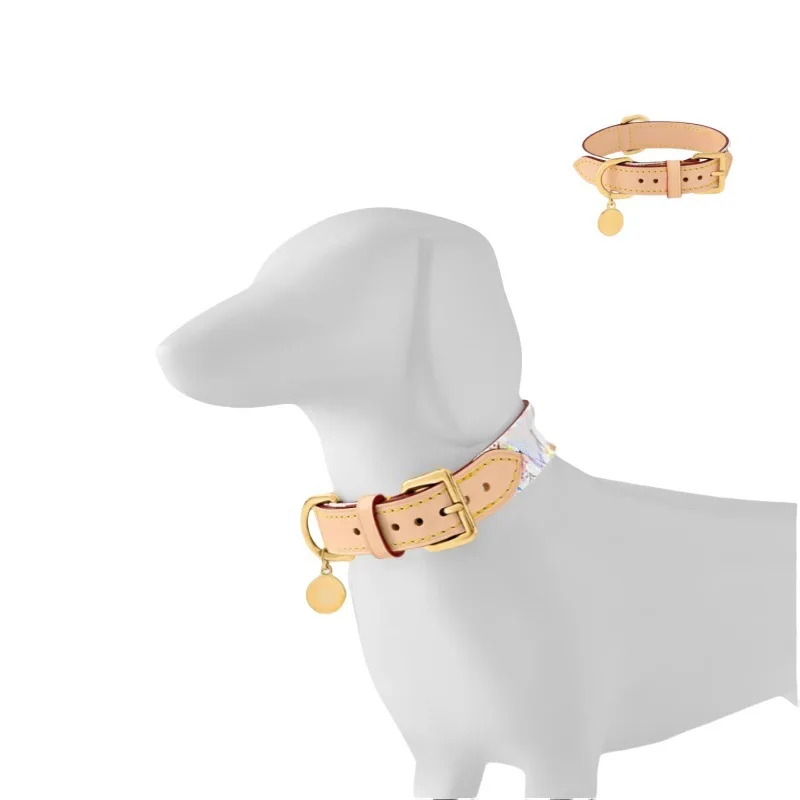 

Takashi Murakami White Color Pet Leather Collar, Cowhide Presbyopia Collar Teddy Fighting Dog