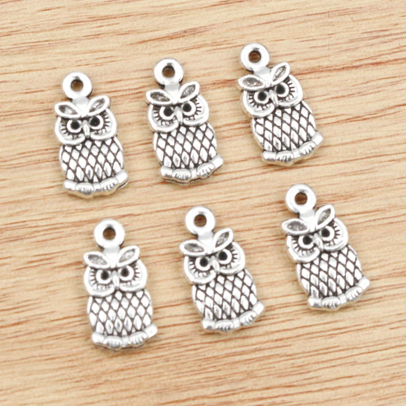 30pcs 15x8mm Antique Silver Plated Bronze Owl Handmade Charms Pendant DIY Jewelry Accessories for bracelet necklace