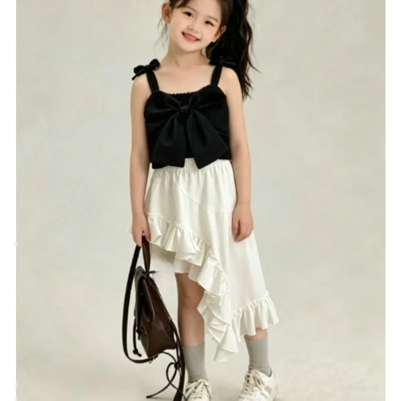 Baby Girls' Korean  Solid Color White Skirt 2026 Summer Lotus Leaf Slanted Irregular Design Half Skirt