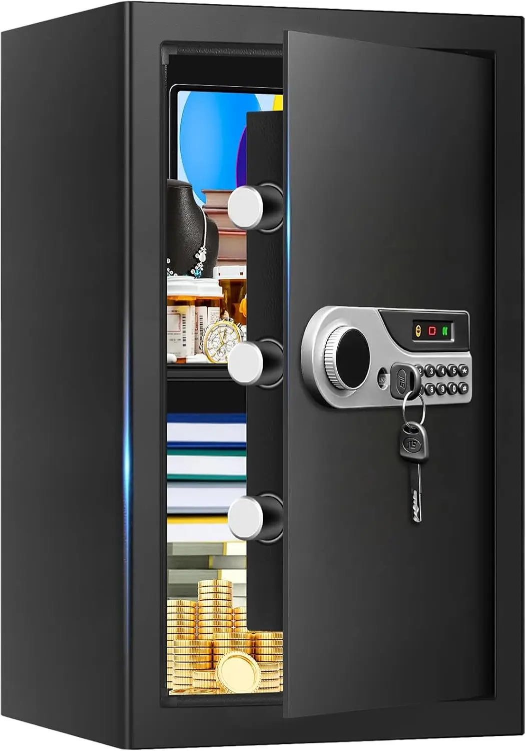 Large Fireproof Water Proof Safe Box Digital Keypad Key Removable Shelf Home Security For Money Documents Valuables