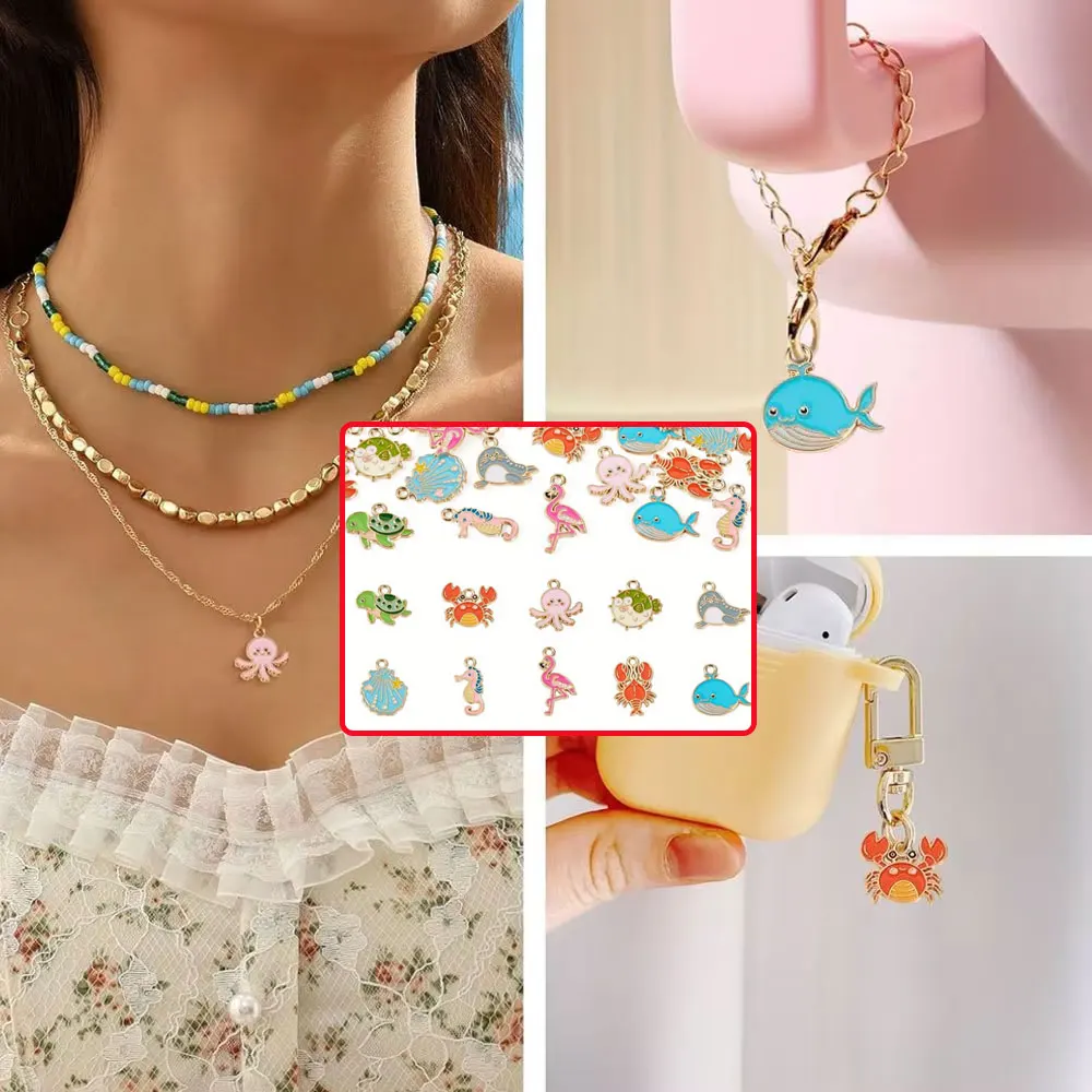 

6/12/24 шт. многоцветный кулон из сплава на тему океана, используется для браслетов «сделай сам», ожерелий, аксессуаров для украшения пляжа