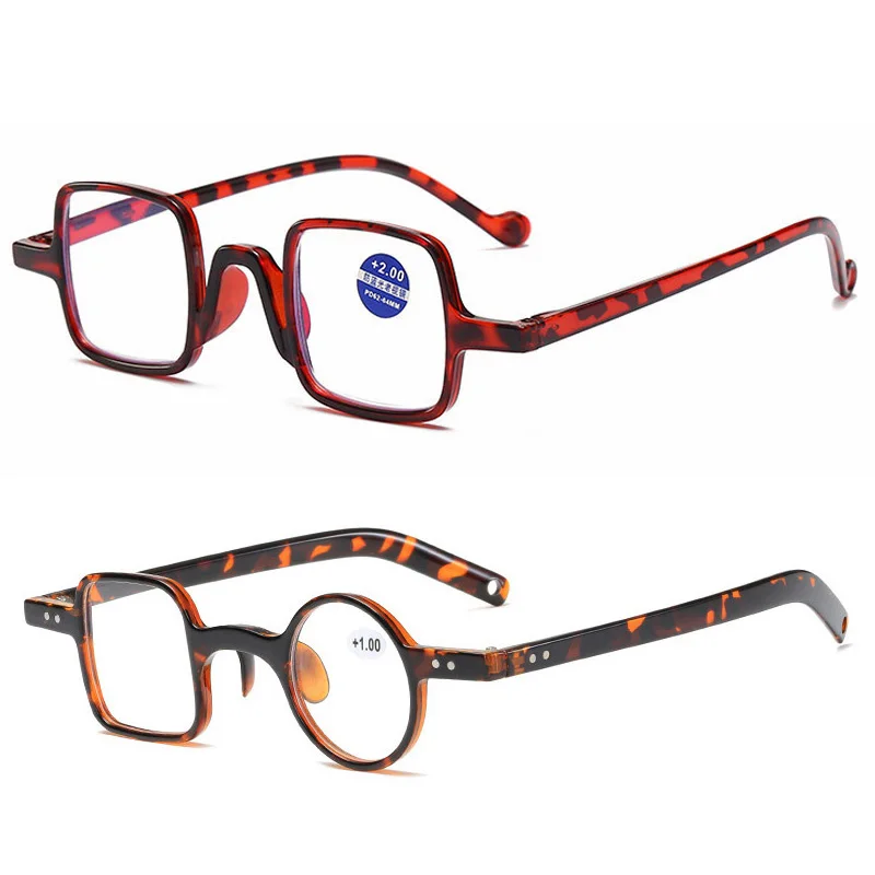 

Retro Leopard Asymmetrical Small Square Reading Glasses Women&Men Presbyopia Glasses Hyperopia Eyeglasses For Elder