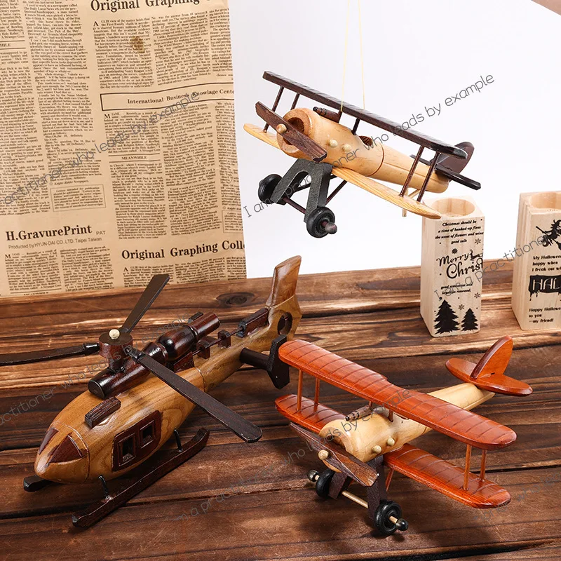 Innovative retro wooden aircraft, room home wooden desktop ornament aircraft, model decorative ornament crafts