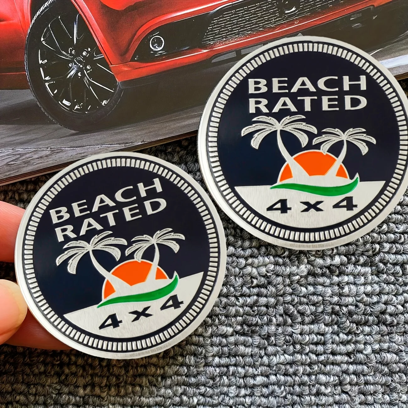 Beach Badge Rated Emblem 4 x 4 Metal Automotive Badge  Car Sticker Very Suitable for Off-Road Vehicles, Motorcycles Car Stickers