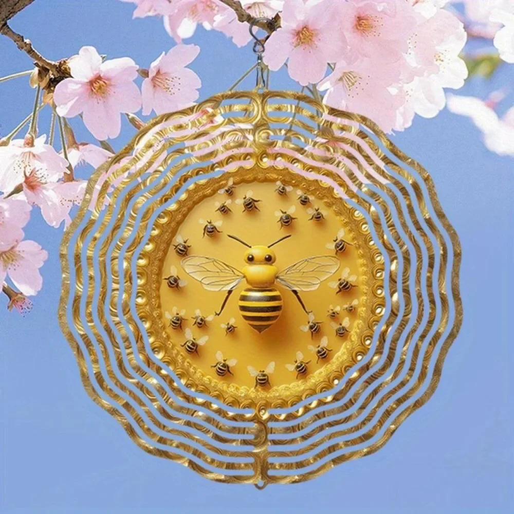 CIFBUY Wind Chimes Mandala Honeycomb Bee 360 Rotating Metal Garden Spinner Hanging Ornament Decor for Patio Yard Lawn Porch