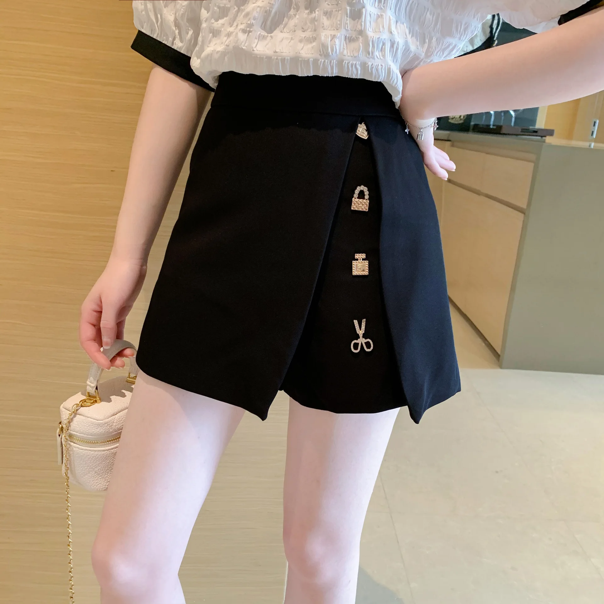 

Korean Style New Spring Summer Women Mini Skirt with Decoration High Waist Irregular A-line Short Dress Fashion Girl's Skirts