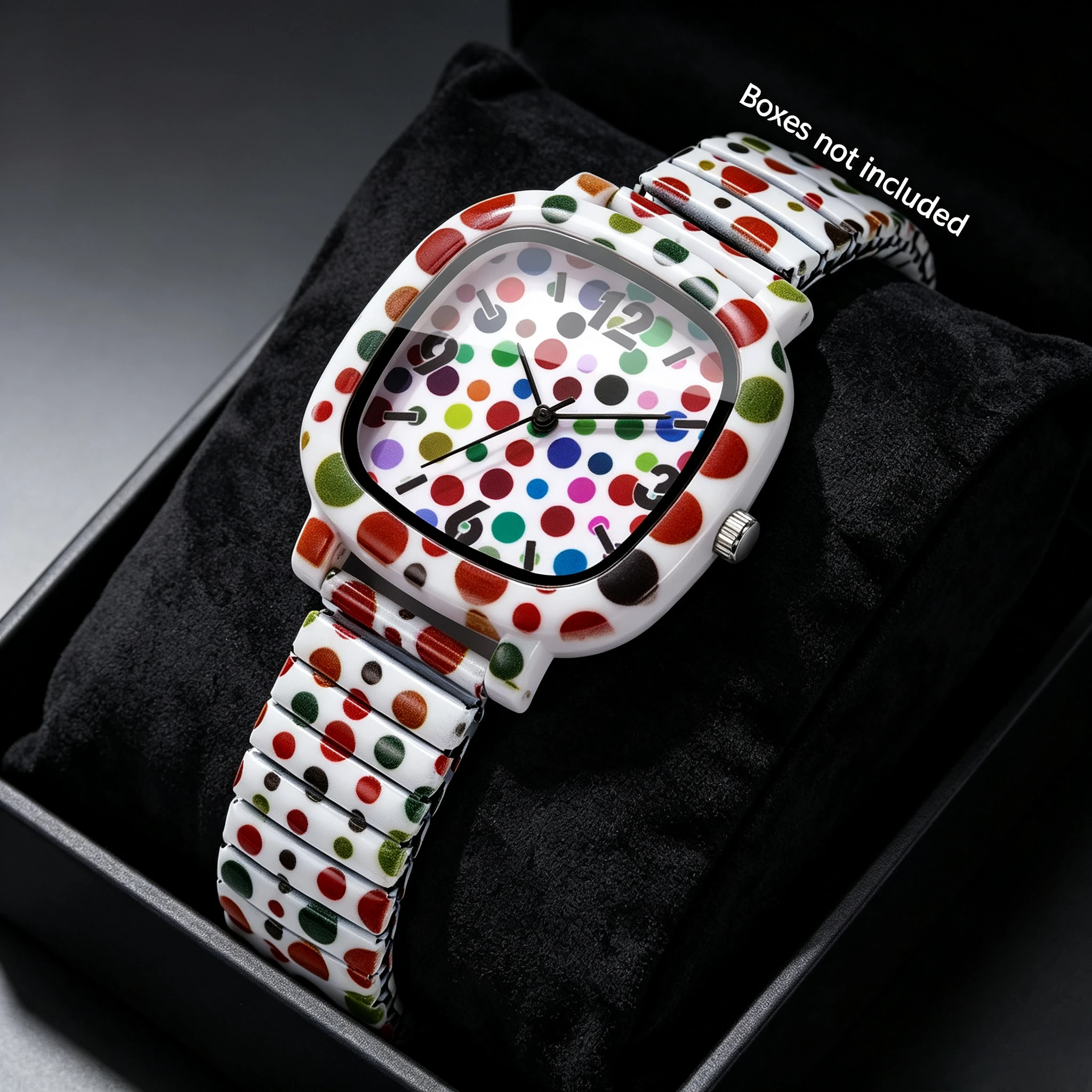 Fashion Polka Dot Printed Square Women Watches Elastic Stretch Strap Quartz Wristwatch Clock Gift Relogio Feminino（Without Box）