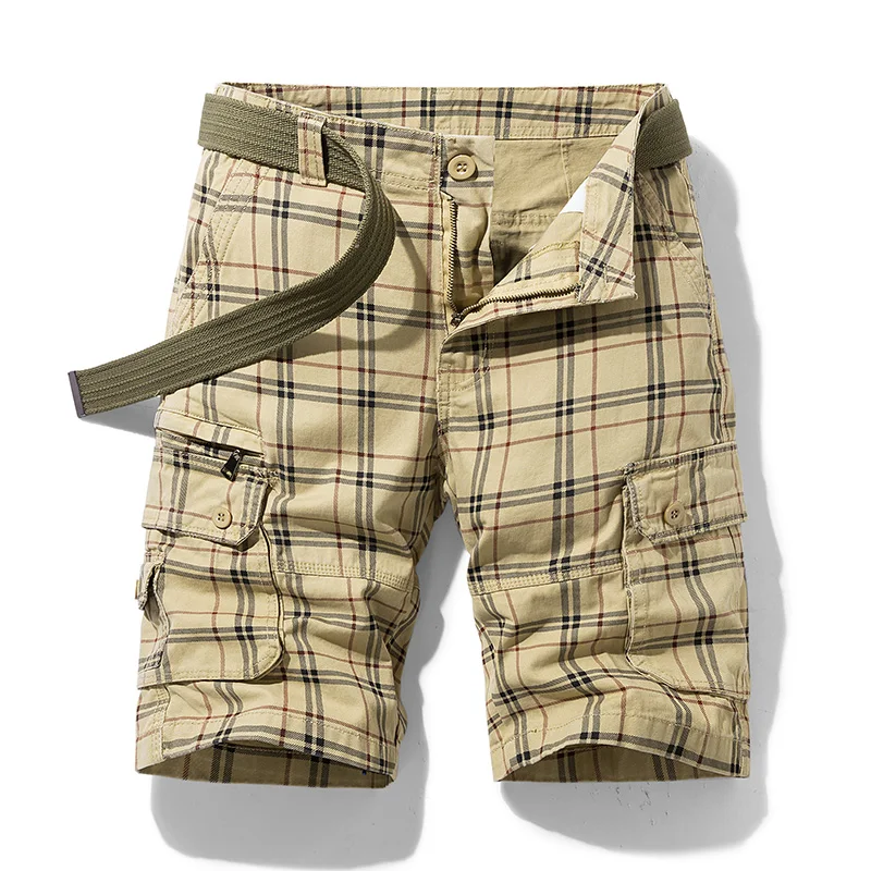 New Arrival Men\'s Plaid Cargo Shorts Bermuda Fashion Beach Pants Cargo Short Pants