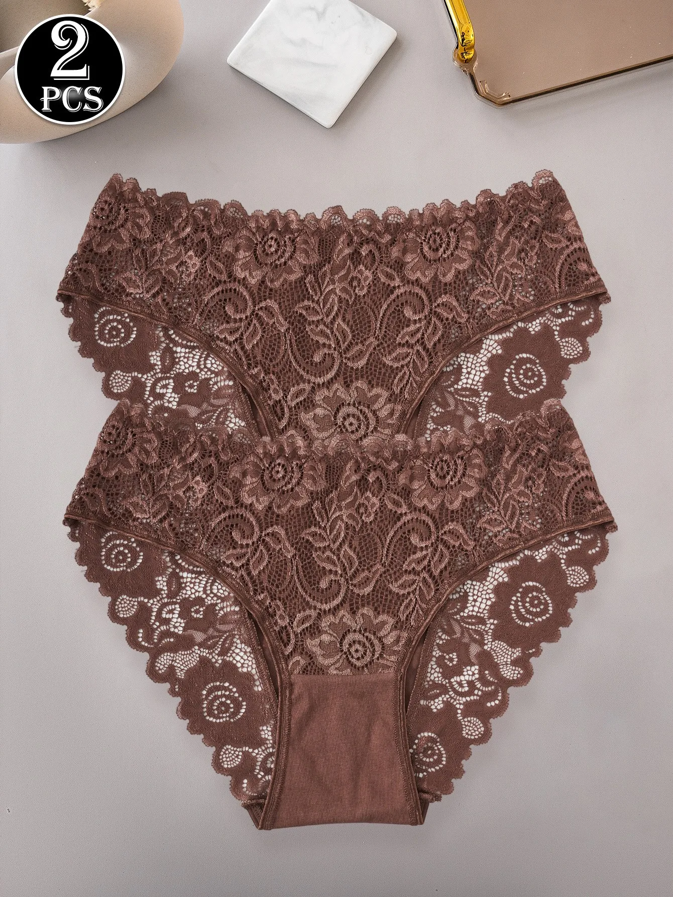2pcs Women's Mid Waist Briefs, Elegant Underwear, Comfort Version, Casual or Special Occasions, Daily Essentials