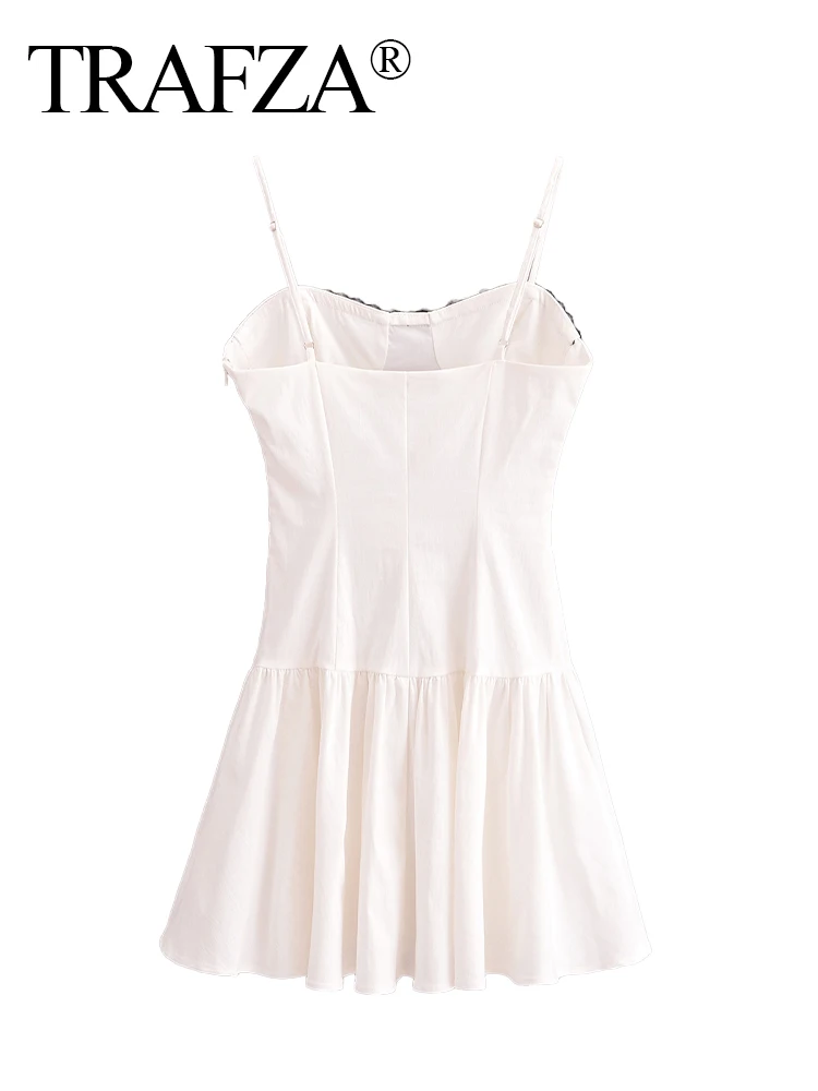 TRAFZA Women's New Fashion Sexy Solid Bustier Sleeveless Mini Dress Female Elegant Backless Zip High Street Pleated Slip Dress