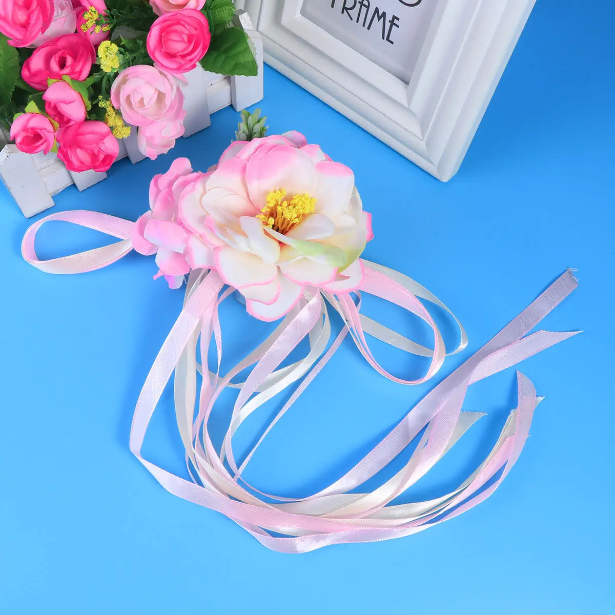 

Pink Wedding Car Decoration Artificial Silk Flowers Door Handles Rearview Mirror Ribbon Flower Ornaments for Wedding