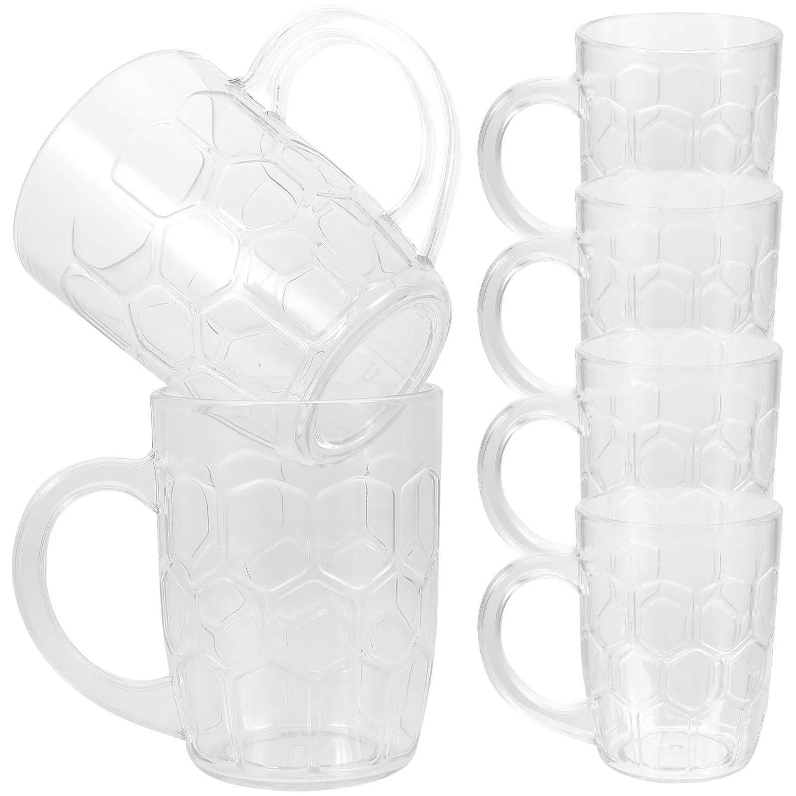 6個入り-パイナップル柄のビールグラス-透明プラスチック製-ミニマグ-パーティー、バー、フェスティバル、サッカー観戦、試飲、ジュースやミルクの保存に最適。上品なギフトとしても。