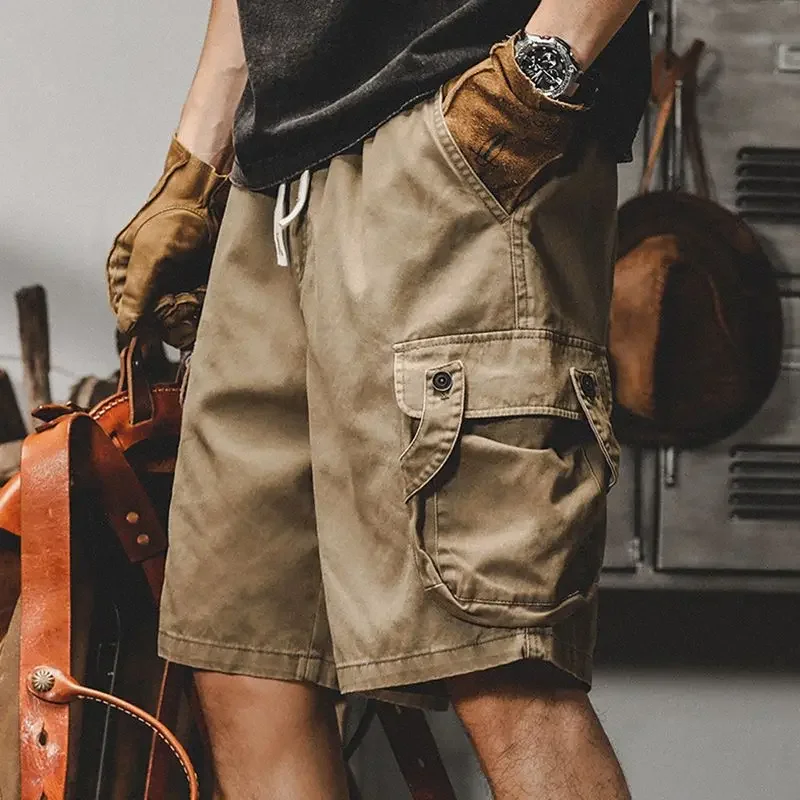 Men's Cargo Shorts with Pockets Solid Khaki Male Short Pants Y2k Japanese Street Style Jorts Designer Beautiful Comfortable