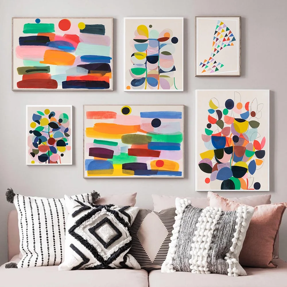 Retro Abstract Colorful Geometric Modern Poster Canvas Print Painting Wall Picture Living Room Bedroom Interior Home Decoration