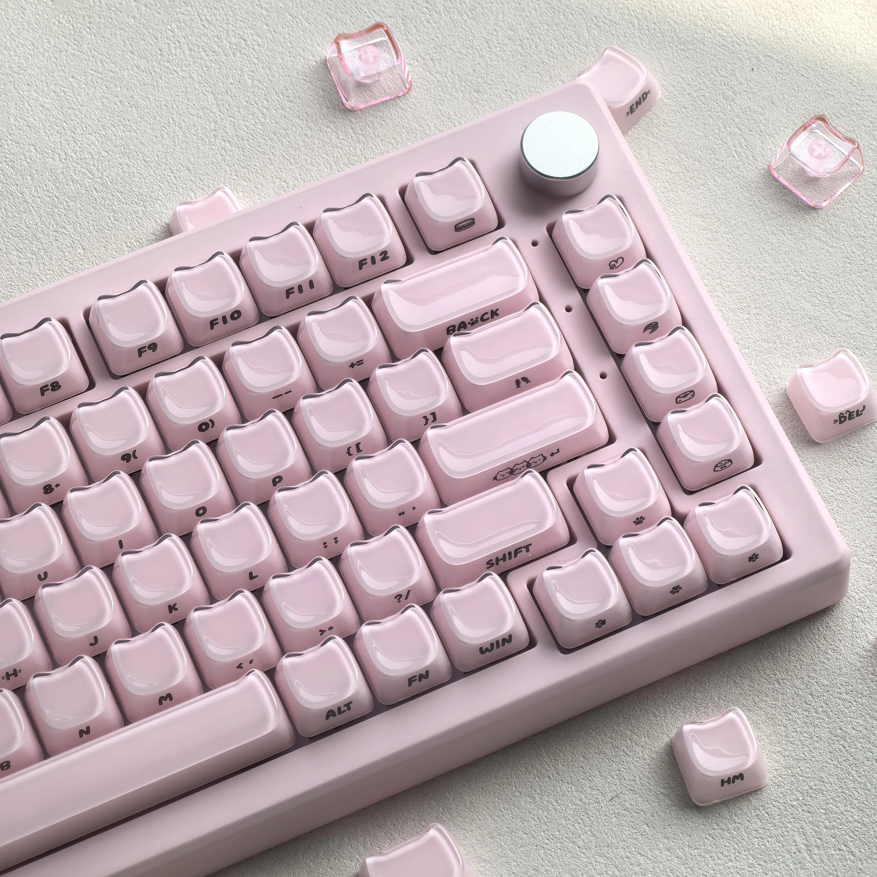 

Кристальные кейкапы MAIMOOO «Котик» (Mao), милые кейкапы «желе», белые с розовым, с боковой печатью, из PBT для клавиатур Aula и Ajazz