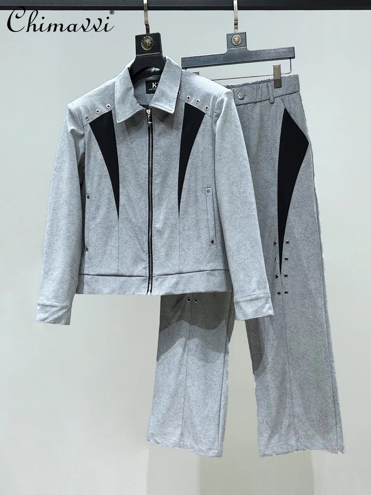 

Высококачественные модные комплекты из двух предметов для мужчин, новинка весны 2026, повседневные комплекты из 2 предметов, модная свободная куртка из искусственной кожи, комплекты прямых брюк