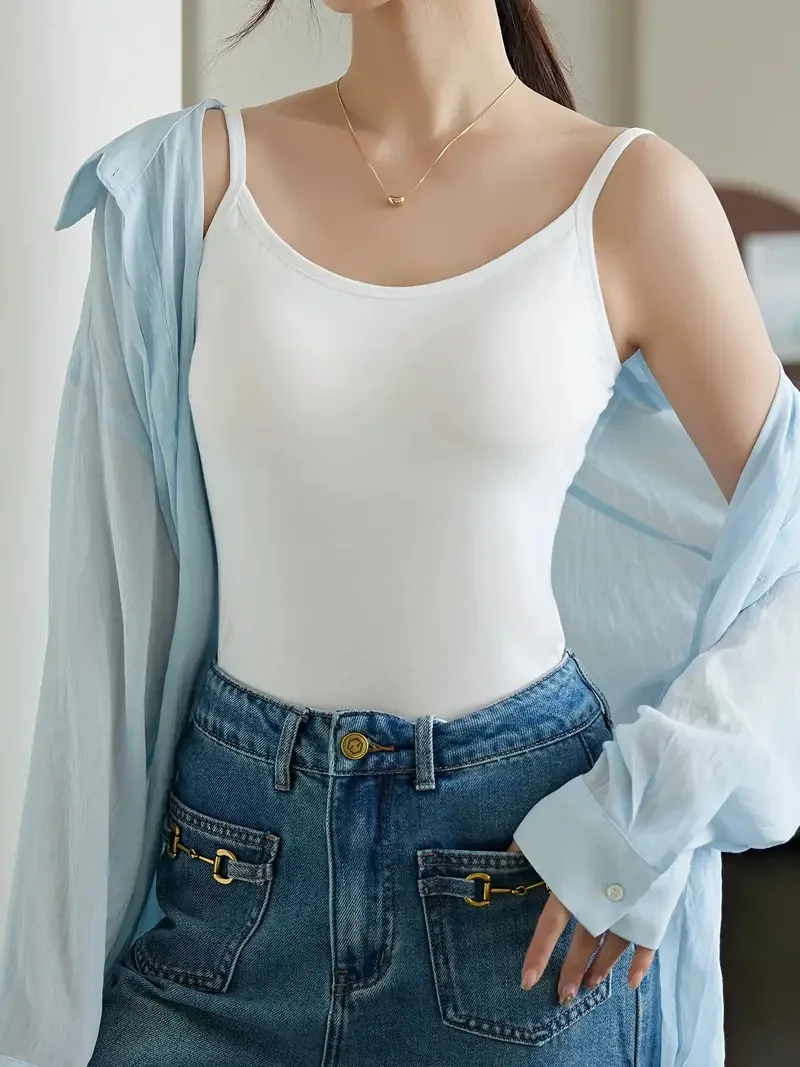 Solid seamless padded tank tops, simple stretchy breathable camisole tops, women's lingerie