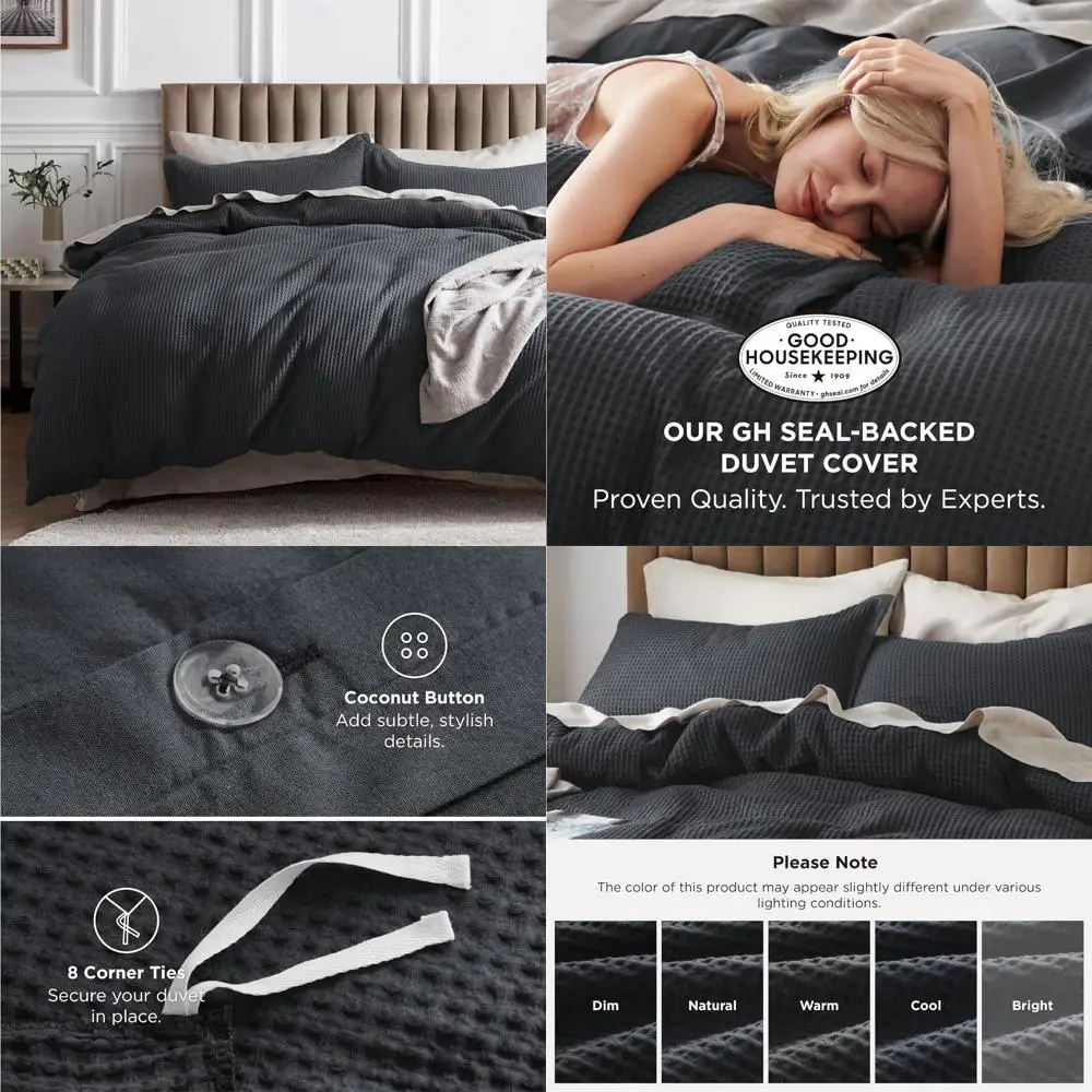 

Пододеяльник King Size из хлопка с вафельным переплетением — комплект постельного белья из 100% хлопка, нежного мягкого дышащего угля