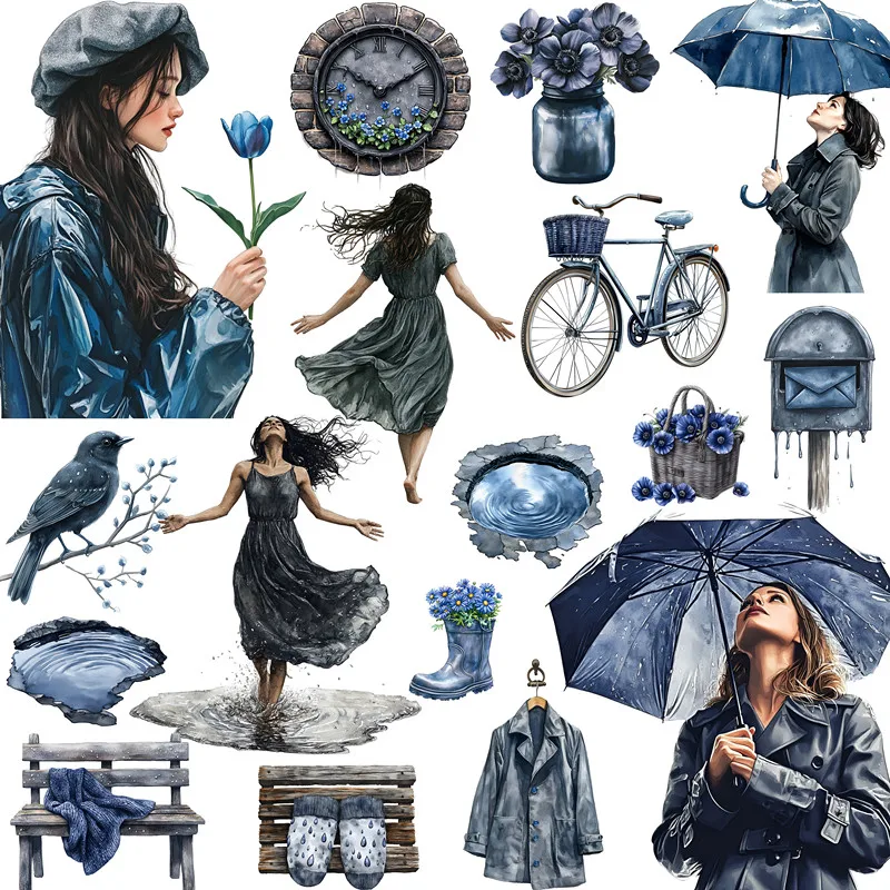Blue Rainy Season Street สติกเกอร์งานฝีมือ Scrapbooking สติกเกอร์ของเล่นเด็กหนังสือสติกเกอร์ตกแต่ง DIY เครื่องเขียน