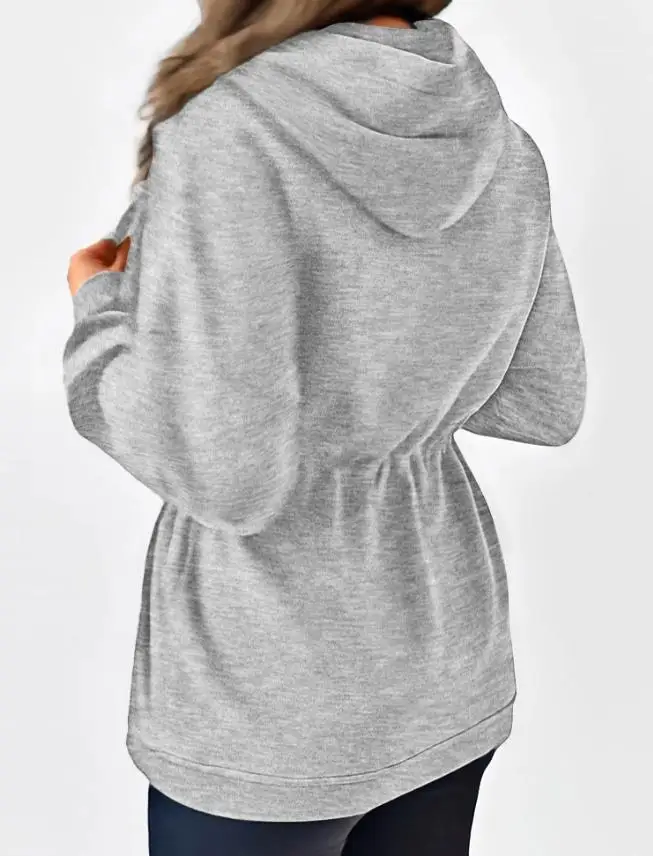 Women's Jacket 2025 Spring Autumn New Solid Color Long Sleeve Waist Drawstring Hooded Coat Casual Loose Fit Cardigan Jacket