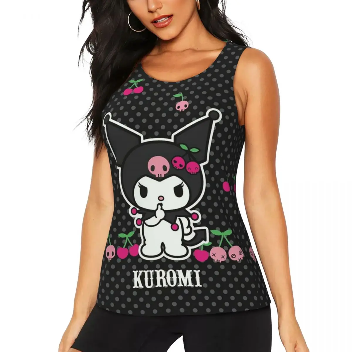 

Custom Sanrio Kuromi Anime Kawaii Workout Tank Tops Women's Cool-Dry Sleeveless Yoga Shirt