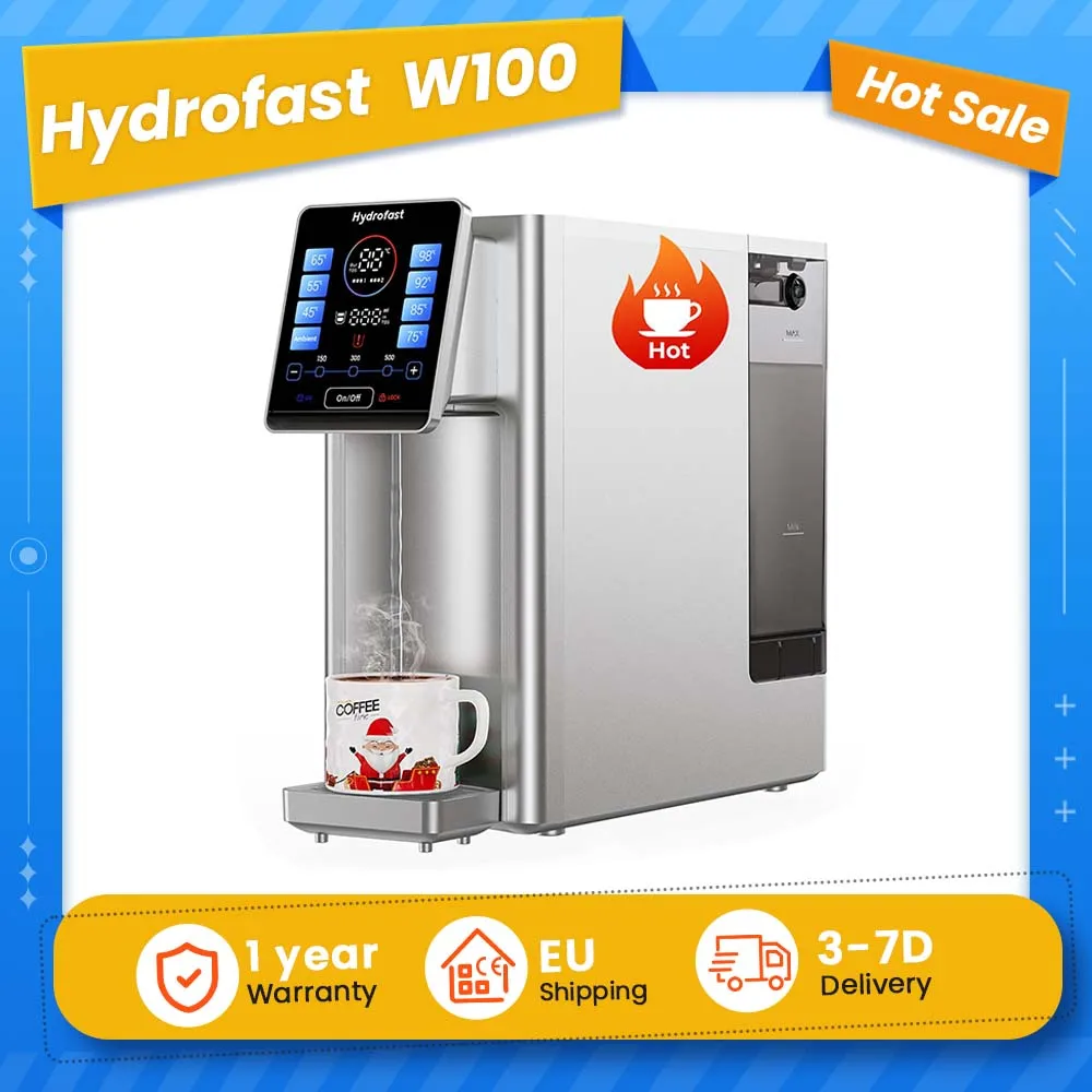 Hydrofast W100 – Wasserfilter für die Arbeitsplatte mit Warm- und Kaltwasserfunktion, 8 Temperaturstufen, Warmwasserbereitung in 3 Sekunden, 6-stufige Umkehrosmose-Filtration, 15-stufige