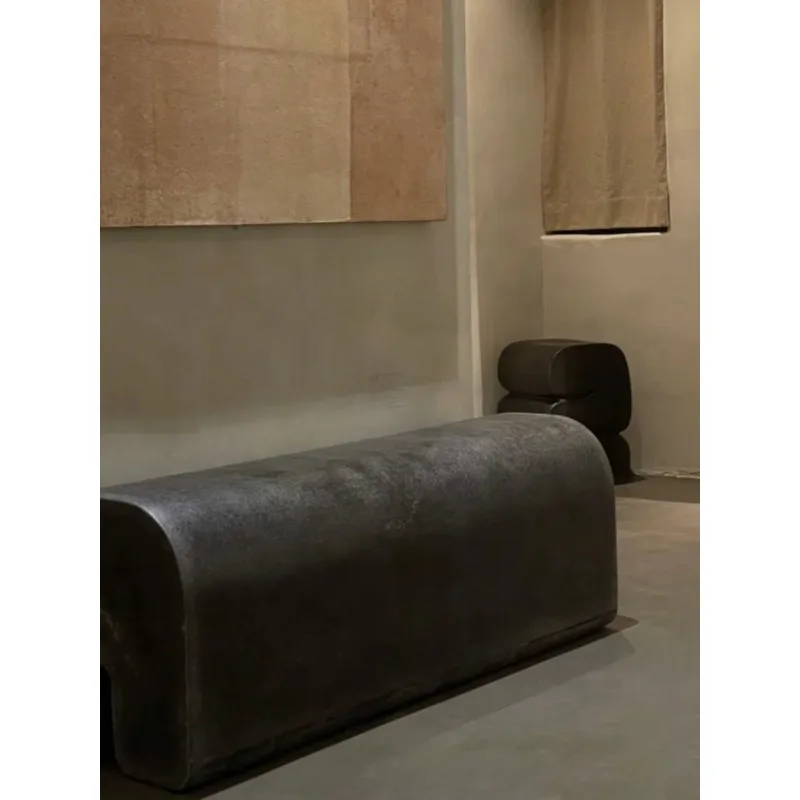 Nordic wabi style designer shoe change bench bench clothing store model house art light luxury fiberglass stool