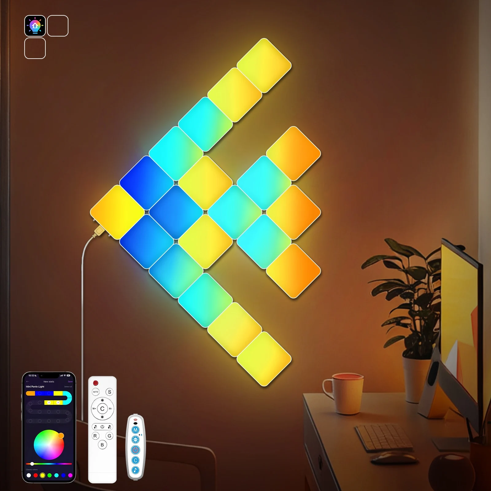 Mini-Panelleuchten RGB LED-Wandleuchte Intelligente Panels Farbwechselnde Nachtlampe Musik-Synchronisation DIY für Heim-Deko Büro Schlafzimmer