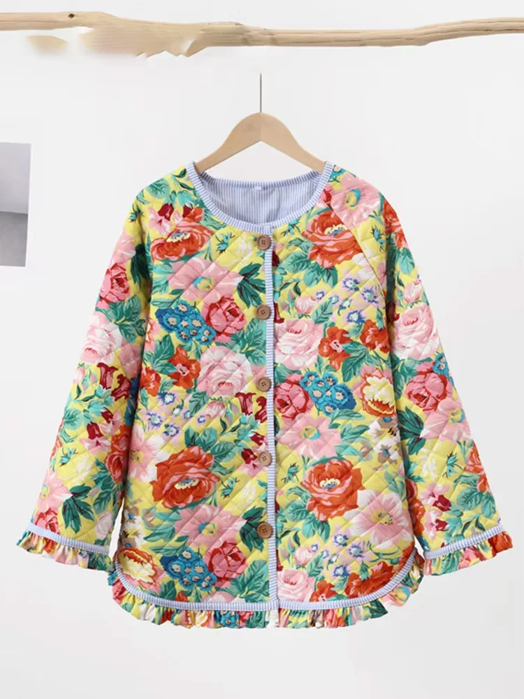 HH Cappotto da donna con stampa floreale trapuntato reversibile a maniche lunghe aperto sul davanti due in uno giacche autunno vintage streetwear