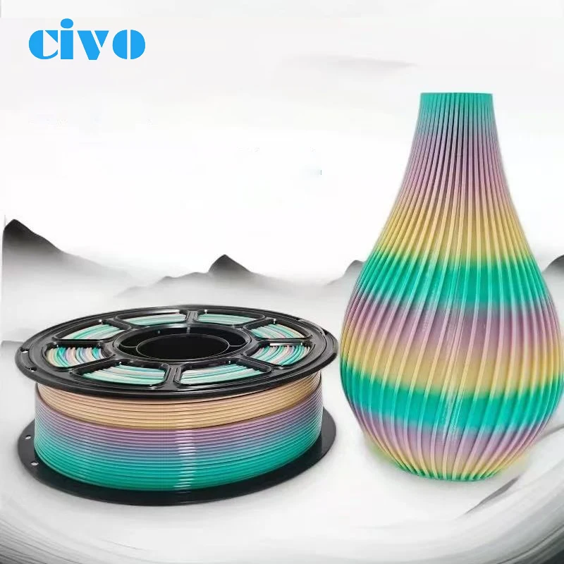 

PETG Filament 3D Printing Materials Rainbow Colored 1.75mm 1KG Net Weight Eco-Friendly High Tensile Strength For 3D Printer