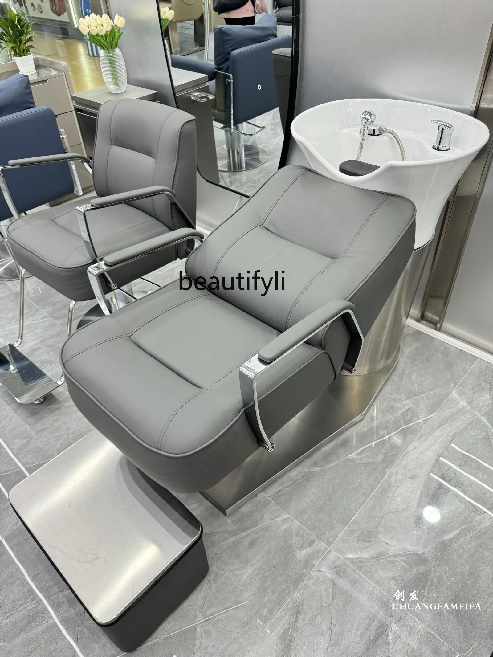 Shampoo Chair Barber Shop Hair Salon Shampoo Chair Stainless Lying Half Porcelain Pot Flushing Bed