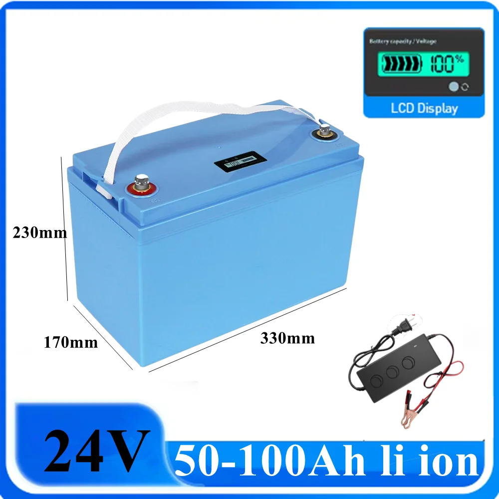 

24V 50Ah-120Ah Li-ion Battery with BMS, 300W-3000W for Solar Home UPS RV Off-Grid, Rechargeable Deep Cycle Power Storage